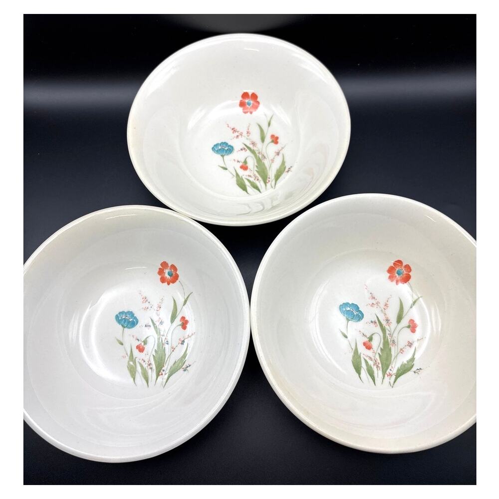 Vintage MCM Set of Three Small Dessert Bowls Wildflower Design Made in Japan
